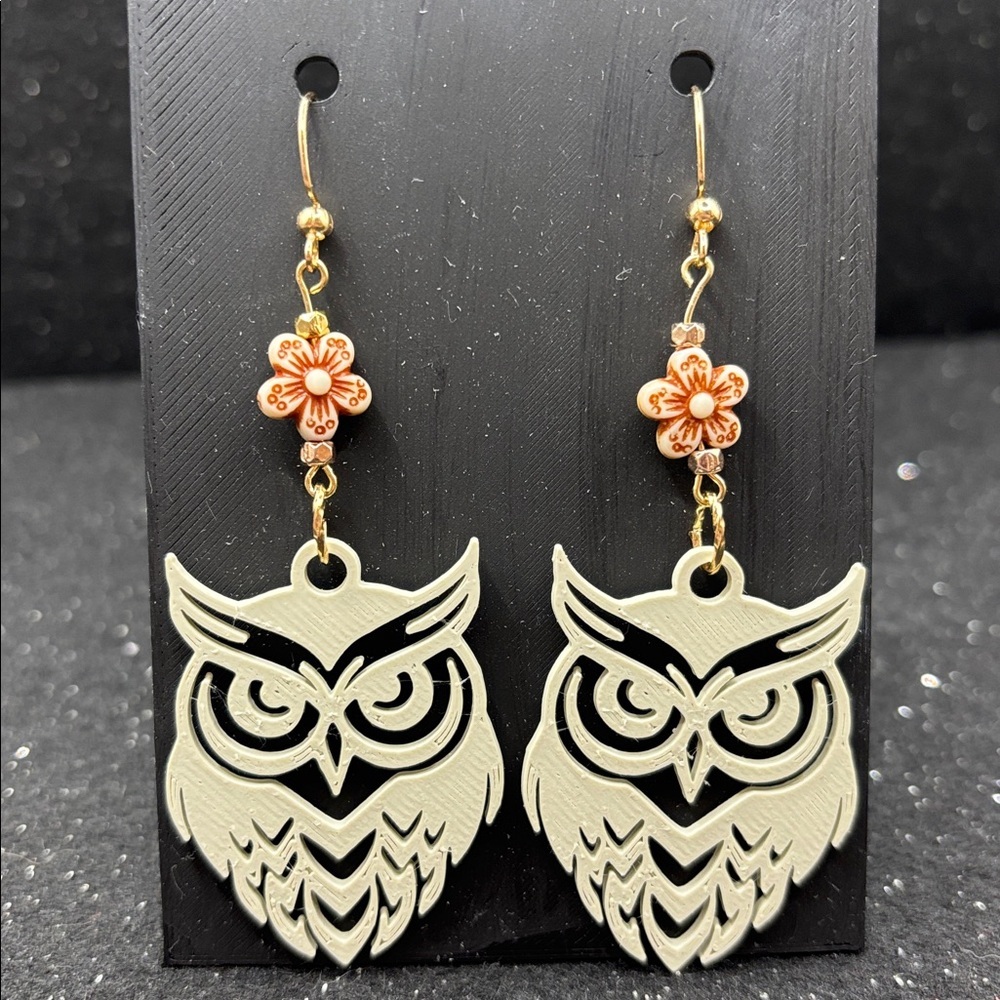 Owl Dangle Earrings | Floral Connector Lightweight Boho Jewelry Gold-Tone Hooks - Picture 3 of 7